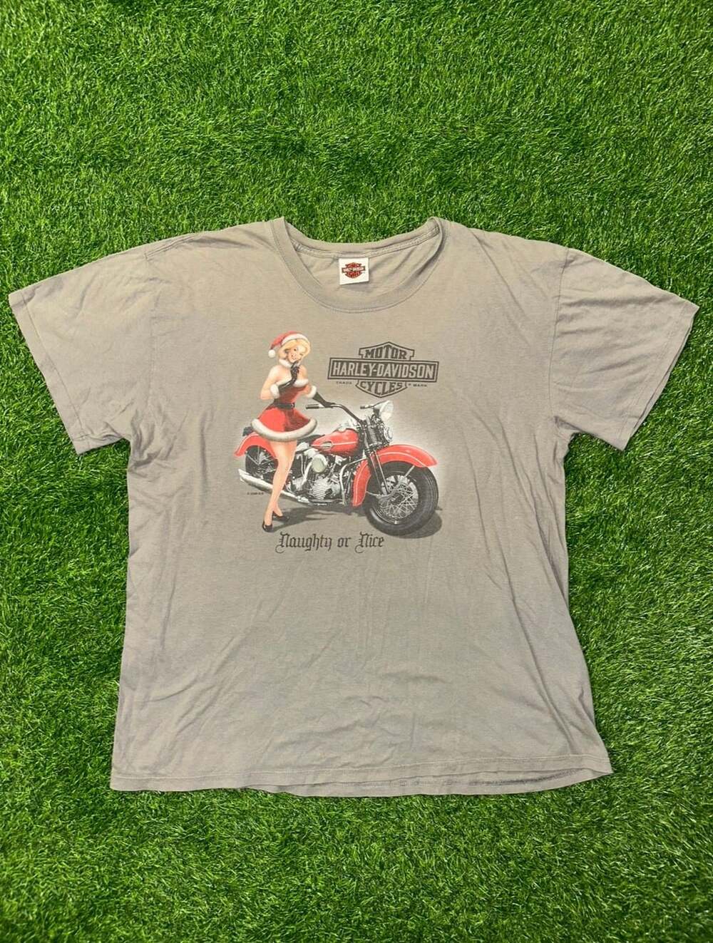 Harley Davidson Naughty Or Nice Christmas T-Shirt Gray
